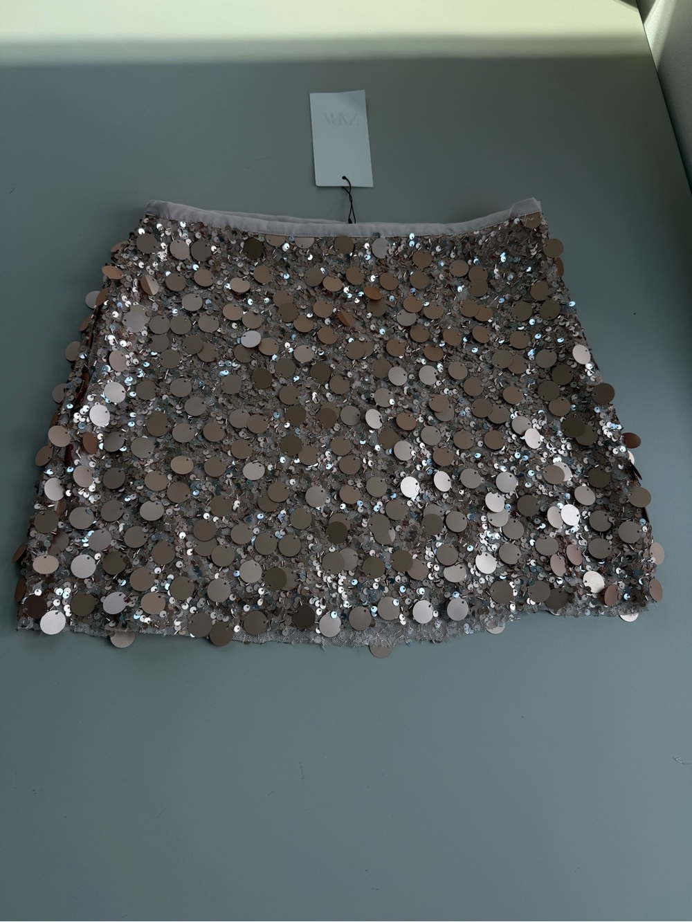 NWT Zara Sequin Mini Skirt Pink Gold - Picture 4 of 12